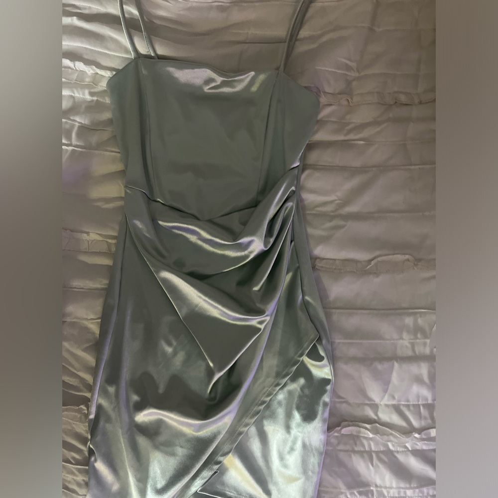 Satin sage green mini dress